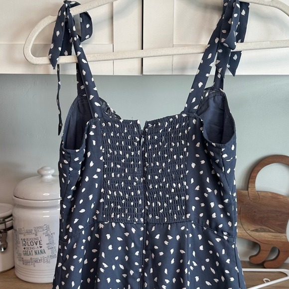 Y2K Abercrombie & Fitch Smocked Midi Dress Polka Dot Side Slit Deer Print XS - Picture 6 of 11